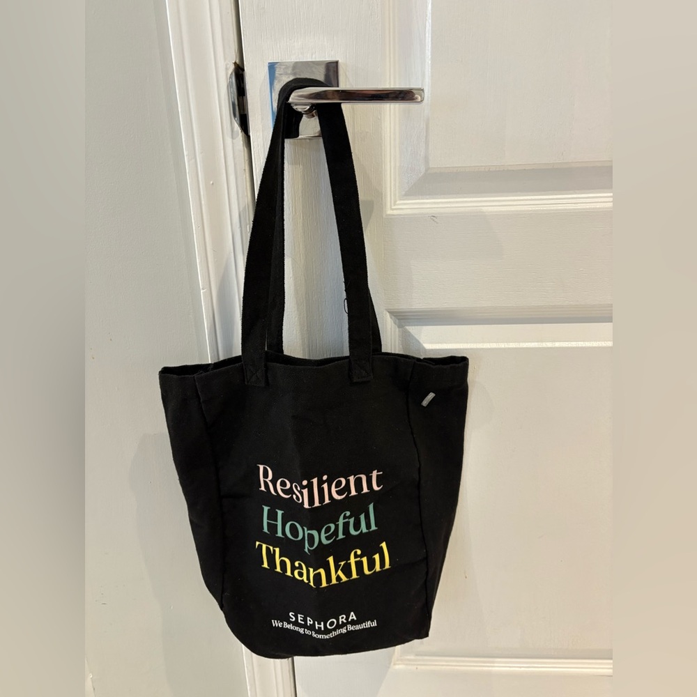 Black Sephora Tote Bag with Inspirational Text